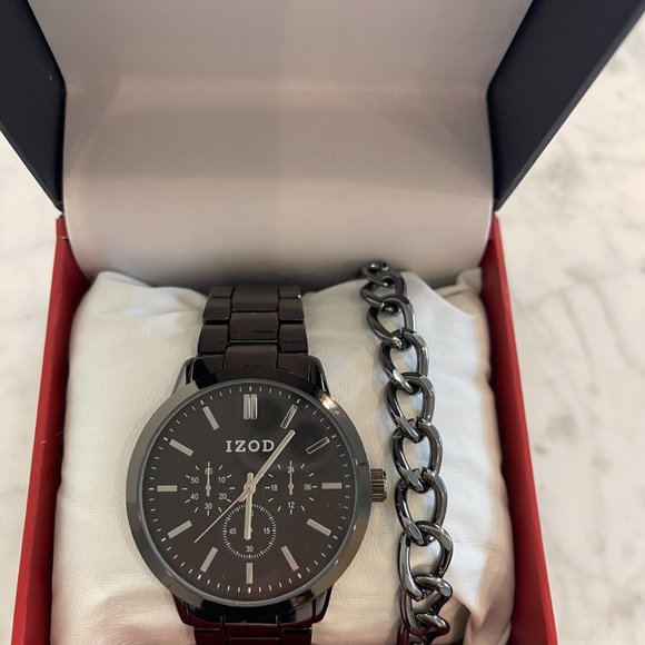 Izod Gunmetal Gray Watch and Link Bracelet Set - Picture 2 of 4